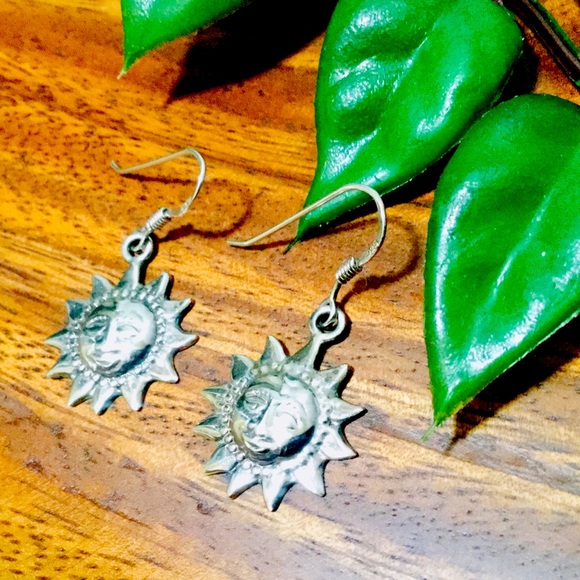 Vintage Sun Face Earrings- Sterling Silver 925 - Picture 4 of 7